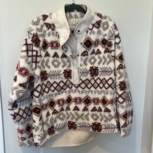 Lou & Grey Aztec Southwestern Teddy Fur Pullover NWT